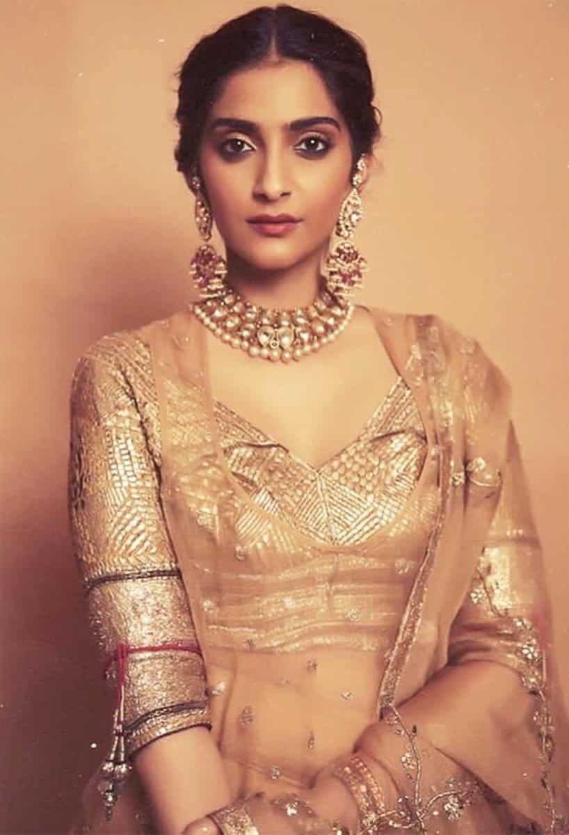 Sonam Kapoor Looks Ethereal In Glittery Nude And Gold Lehenga See Pics