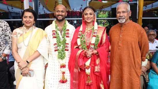 Ace cinematographer RaviKChandran son Santhana Krishnan entered wedlock with Manini Mishra at a grand event in Chennai 