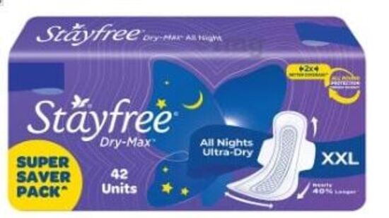 Stayfree Dry Max XXL: Stayfree பிராண்டின் இந்த பேட் இரட்டிப்பு கூடுதல் பெரிய அளவைக் கொண்டுள்ளது மற்றும் அதிக இரத்தப்போக்குக்கு இருக்கும் நாட்களில் இதை பயன்படுத்தலாம். இதனால் உடைகளில் கறை படுவதை தடுக்க பயனுள்ளதாக இருக்கும்.