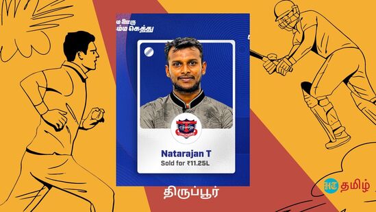 டி.நடராஜன் திருப்பூர் தமிழன்ஸ் அணிக்கு ரூ.11.25 லட்சத்துக்கு வாங்கப்பட்டார்