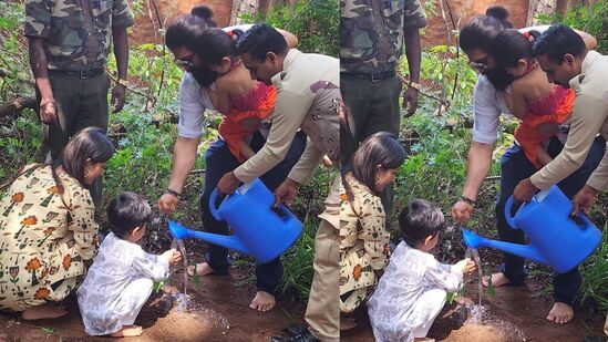 நடிகர் யாஷ் மற்றும் மனைவி ராதிகா பண்டிட் மரக்கன்றுகளை நட்டு பூமி தினத்தை கொண்டாடினர்.