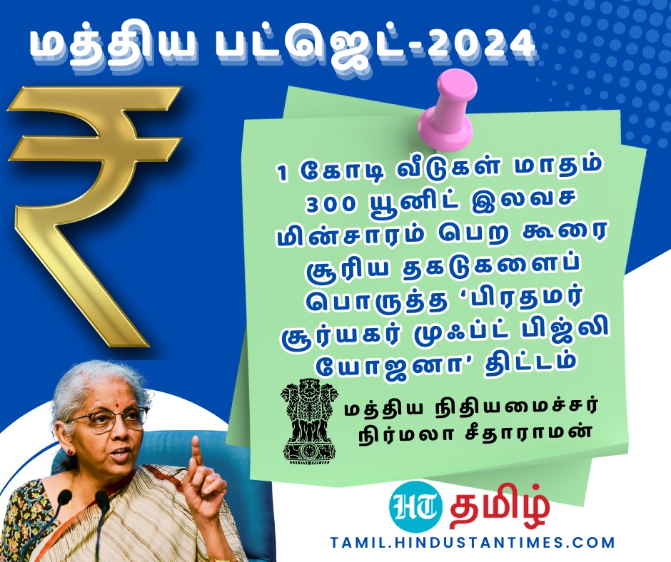 300 யூனிட் இலவச மின்சாரம் பெற கூரை தகடுகளைப் பொருத்த திட்டம் நிதியமைச்சர் நிர்மலா சீதாராமன்.