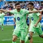 FC Barcelona's Robert Lewandowski celebrates after scoring.