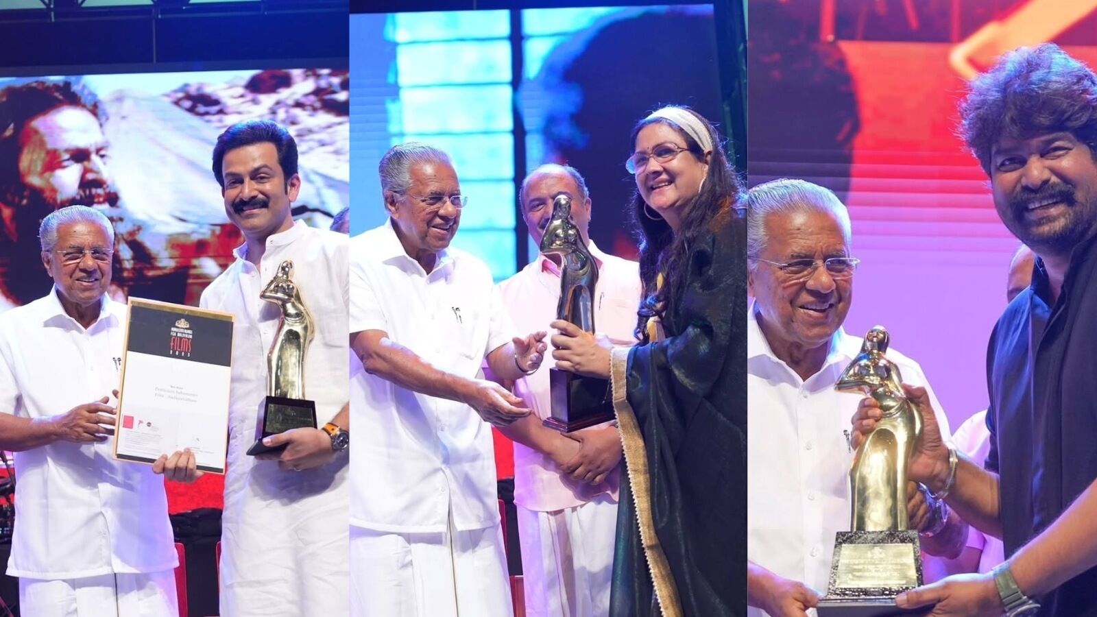 கோலாகலமாக முடிந்த 54 ஆவது கேரள திரைப்பட விருதுகள்! சிறந்த நடிகர்களாக பிருத்விராஜ் ஊர்வசி தேர்வு!