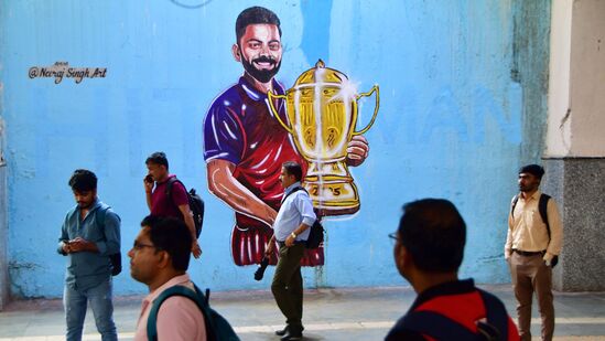 Mumbai: An artwork on wall celebrating Royal Challengers Bengaluru's maiden IPL title victory, in Mumbai, Thursday, June 5, 2025. (PTI Photo)(PTI06_05_2025_000456A)