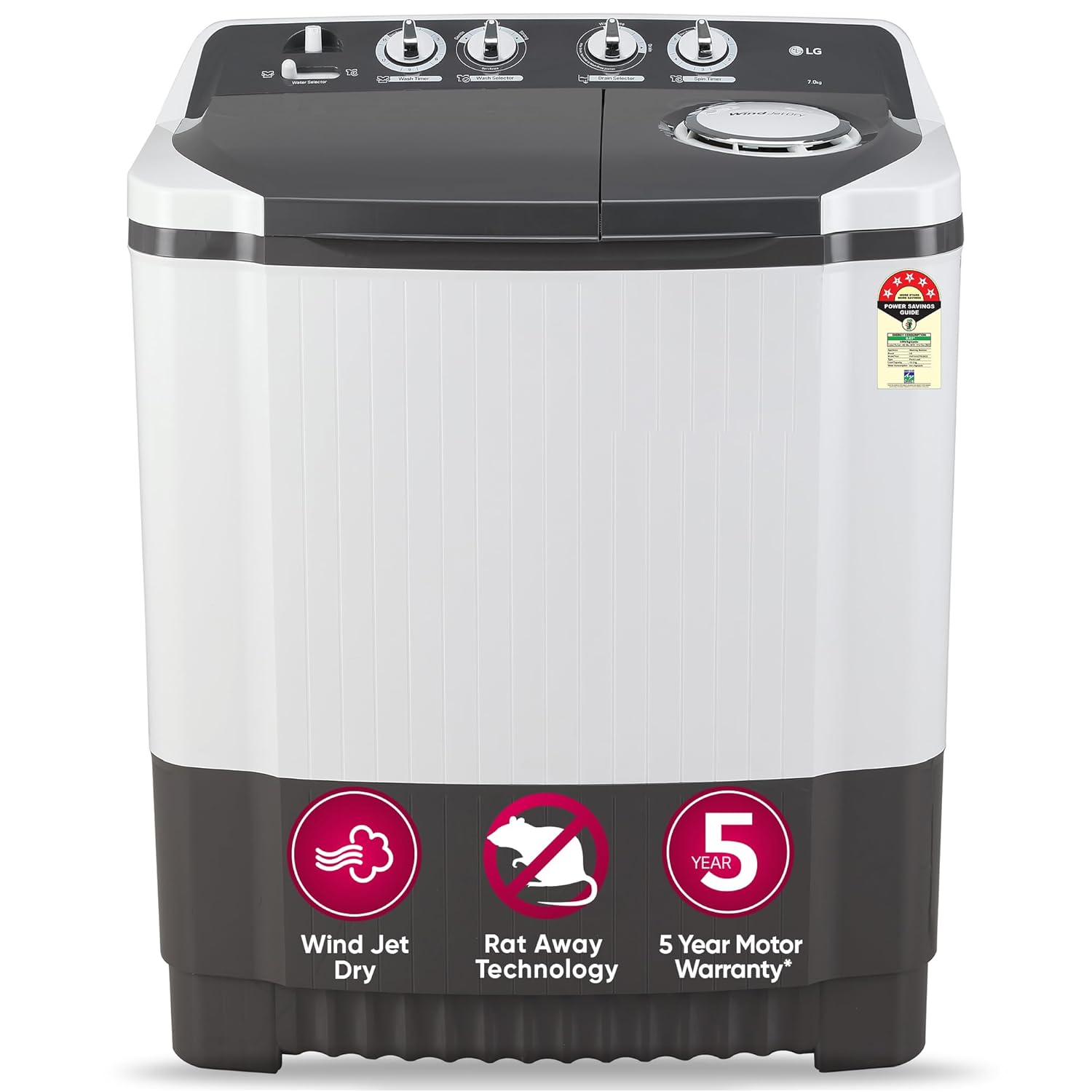 Lg 7 Kg Washing Machine Semi Automatic Top Load For Everyday Indian Homes P7020ngaz