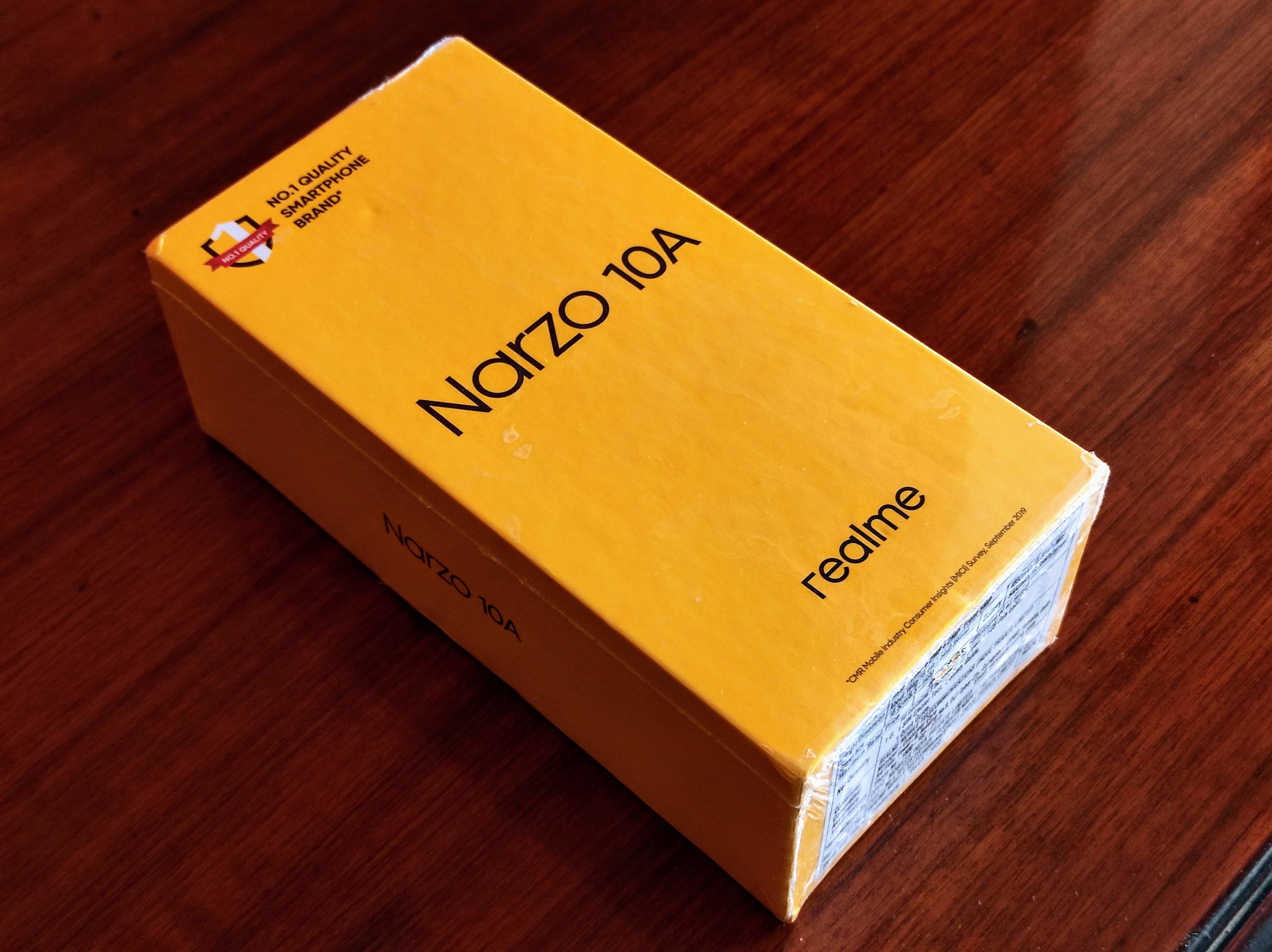 Here's the Realme Narzo 10A retail box. The smartphone comes in 3GB+32GB variant only. The model we have right now is the So White model. Here's the Realme Narzo 10A retail box. The smartphone comes in 3GB+32GB variant only. The model we have right now is the So White model.