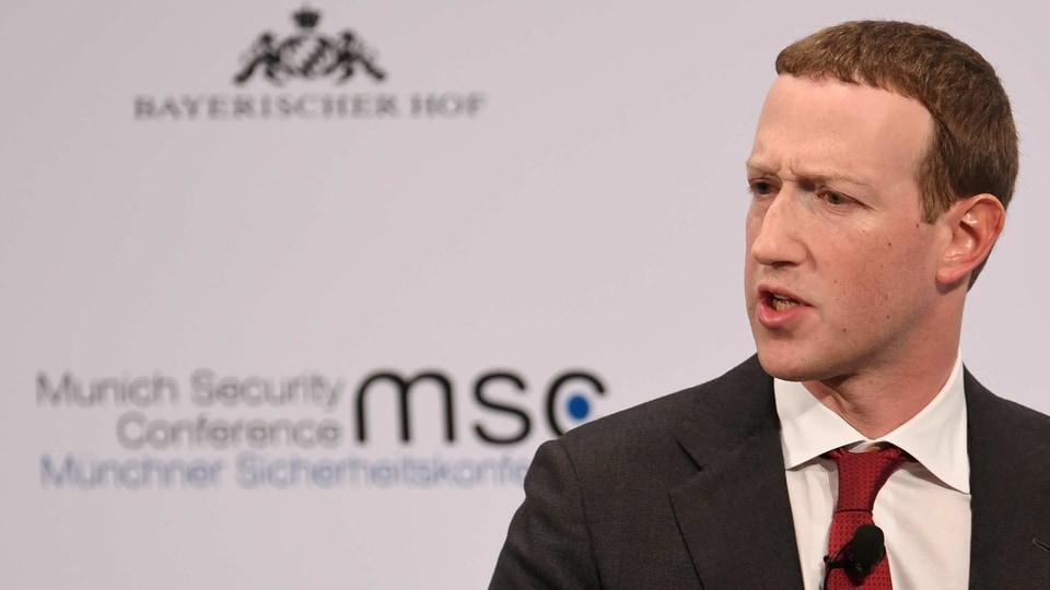 FILE PHOTO: Facebook Chairman and CEO Mark Zuckerberg speaks during the annual Munich Security Conference in Germany, February 15, 2020. REUTERS/Andreas Gebert/File Photo