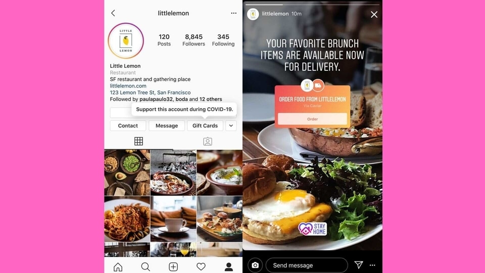 Instgram launched the food order sticker last month to help businesses amid the pandemic.