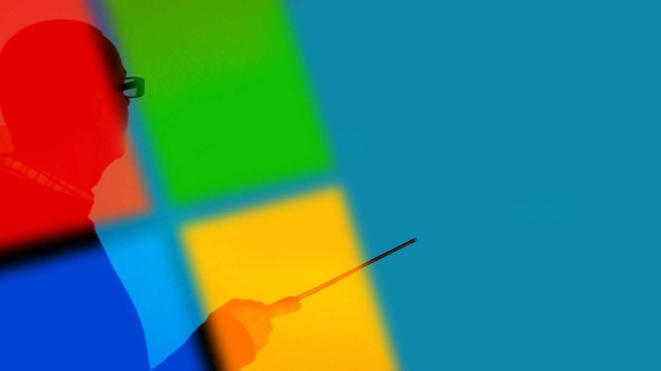 Microsoft logo reflection.