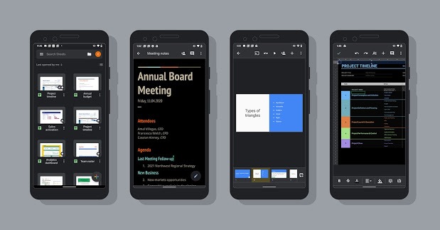 Docs, Sheets and Slides in Dark Theme Docs, Sheets and Slides in Dark Theme