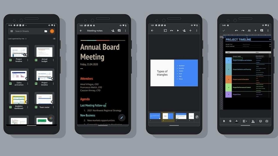 Dark mode on Android for Google Sheets, Docs and Slides.