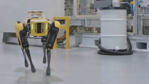 Boston Dynamics' dog-like robot Fluffy uses lasers to scan the Ford Van Dyke Transmission Plant to help engineers come up with a computer-aided design plan to retool the plant in Sterling Heights, Michigan, U.S., in this undated handout photo. Ford Motor Company/Handout via REUTERS