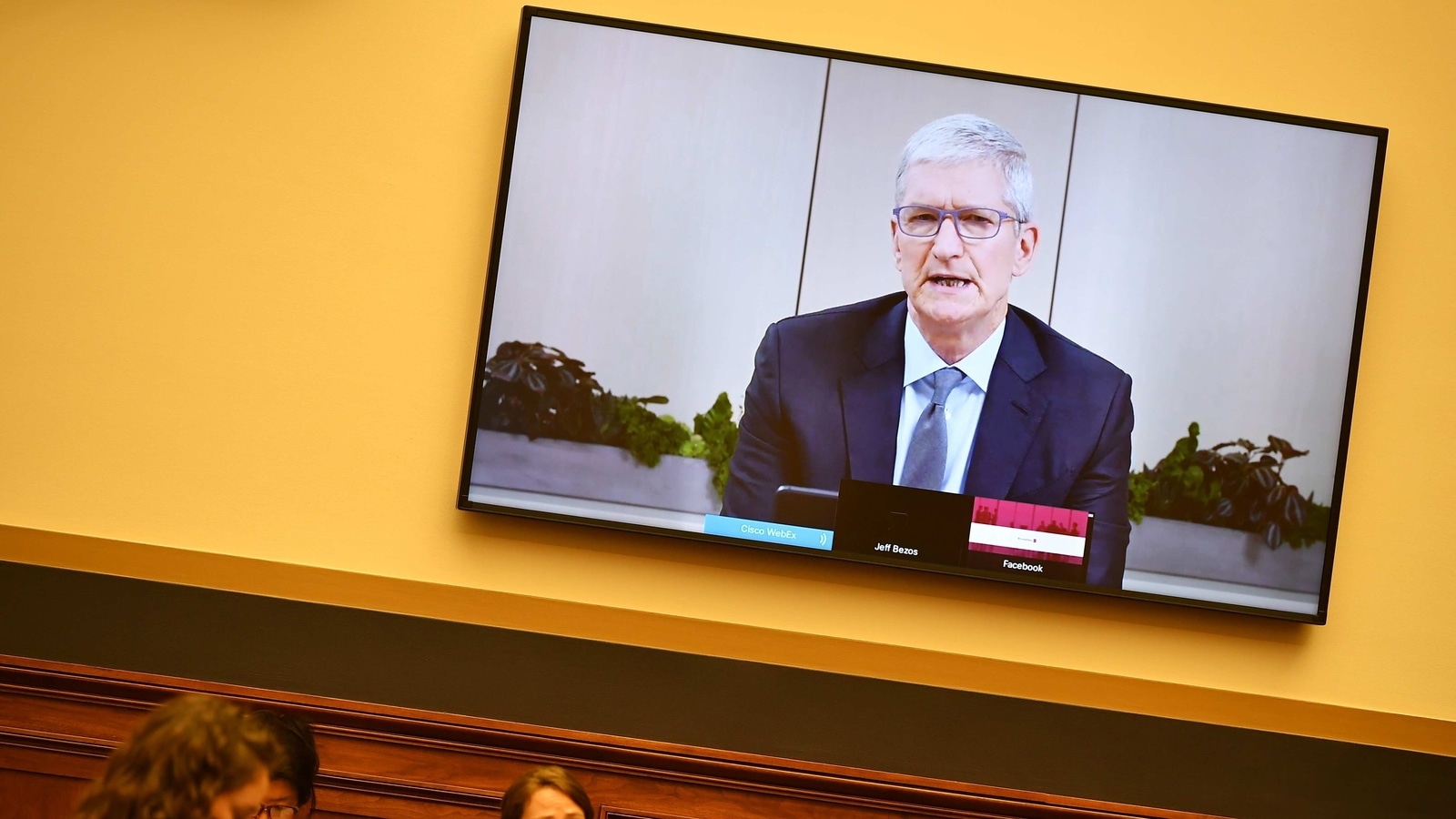 Tim Cook, chief executive officer of Apple, speaks via videoconference during a House Judiciary Subcommittee hearing in Washington, D.C., US, on Wednesday, July 29, 2020. 