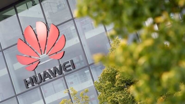 Huawei logo is pictured on the headquarters building in Reading, Britain July 14, 2020. 