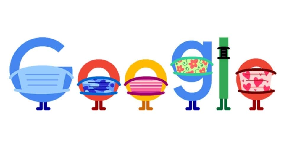Google Doodle reminding everyone to wear masks.