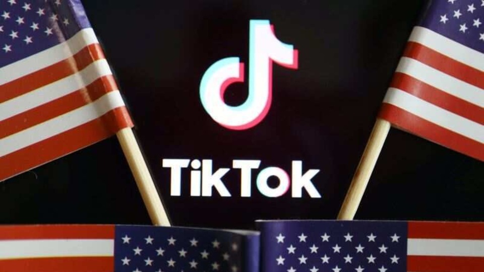 U.S. flags are seen near a TikTok logo in this illustration picture taken July 16, 2020.