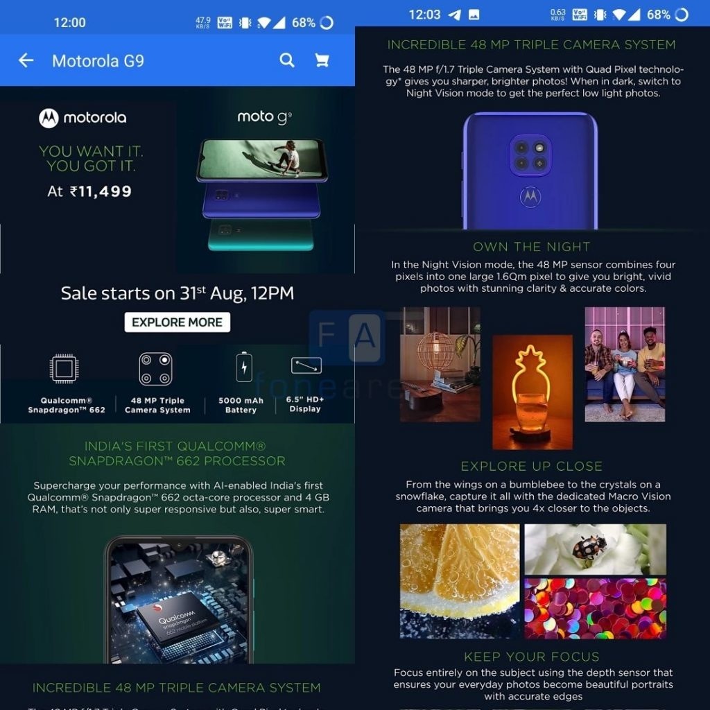 Moto G9 listing. Moto G9 listing.