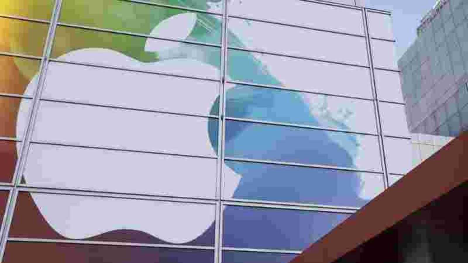 Apple logo on a building.