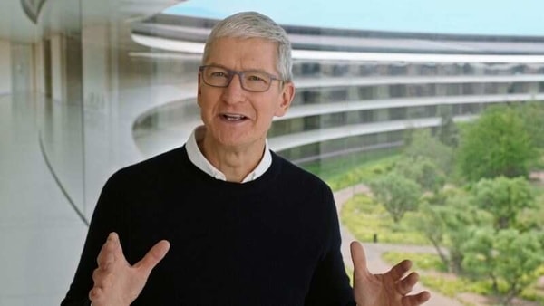Apple CEO Tim Cook speaks during a special event at the company's headquarters of Apple Park in a still image from video taken in Cupertino, California, US. 