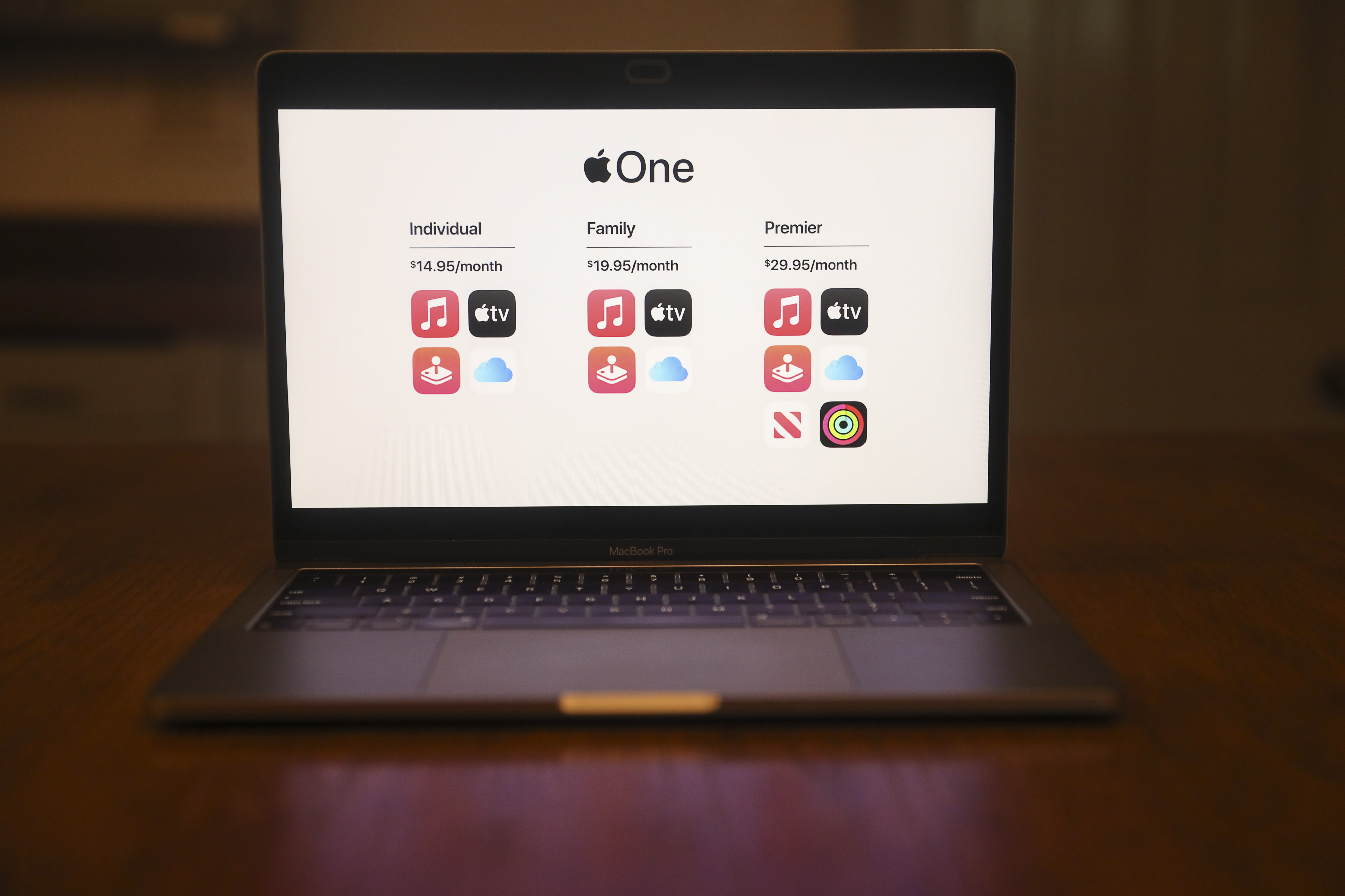 Apple One pricing is displayed during a virtual product launch seen on a laptop computer in Tiskilwa, Illinois, US. Apple One pricing is displayed during a virtual product launch seen on a laptop computer in Tiskilwa, Illinois, US.