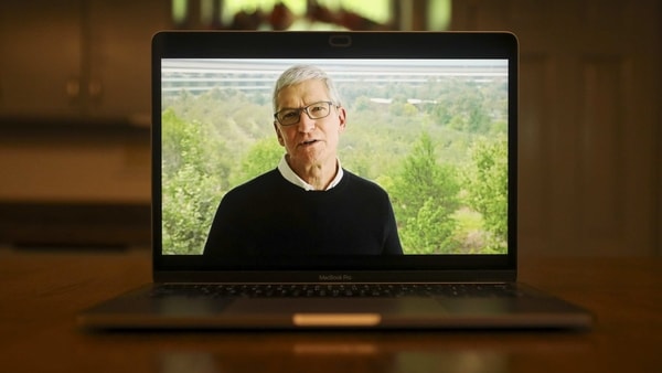 Tim Cook, chief executive officer of Apple Inc., speaks during a virtual product launch seen on a laptop computer in Tiskilwa, Illinois, U.S., on Tuesday, Sept. 15, 2020.