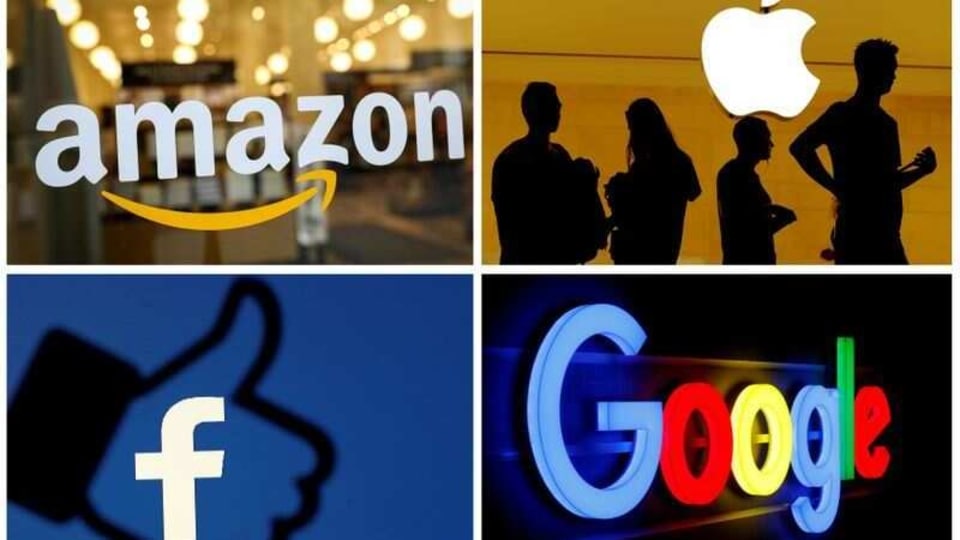 The logos of Amazon, Apple, Facebook and Google in a combination photo from Reuters files.