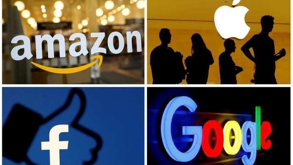 FILE PHOTO: The logos of Amazon, Apple, Facebook and Google in a combination photo from Reuters files.