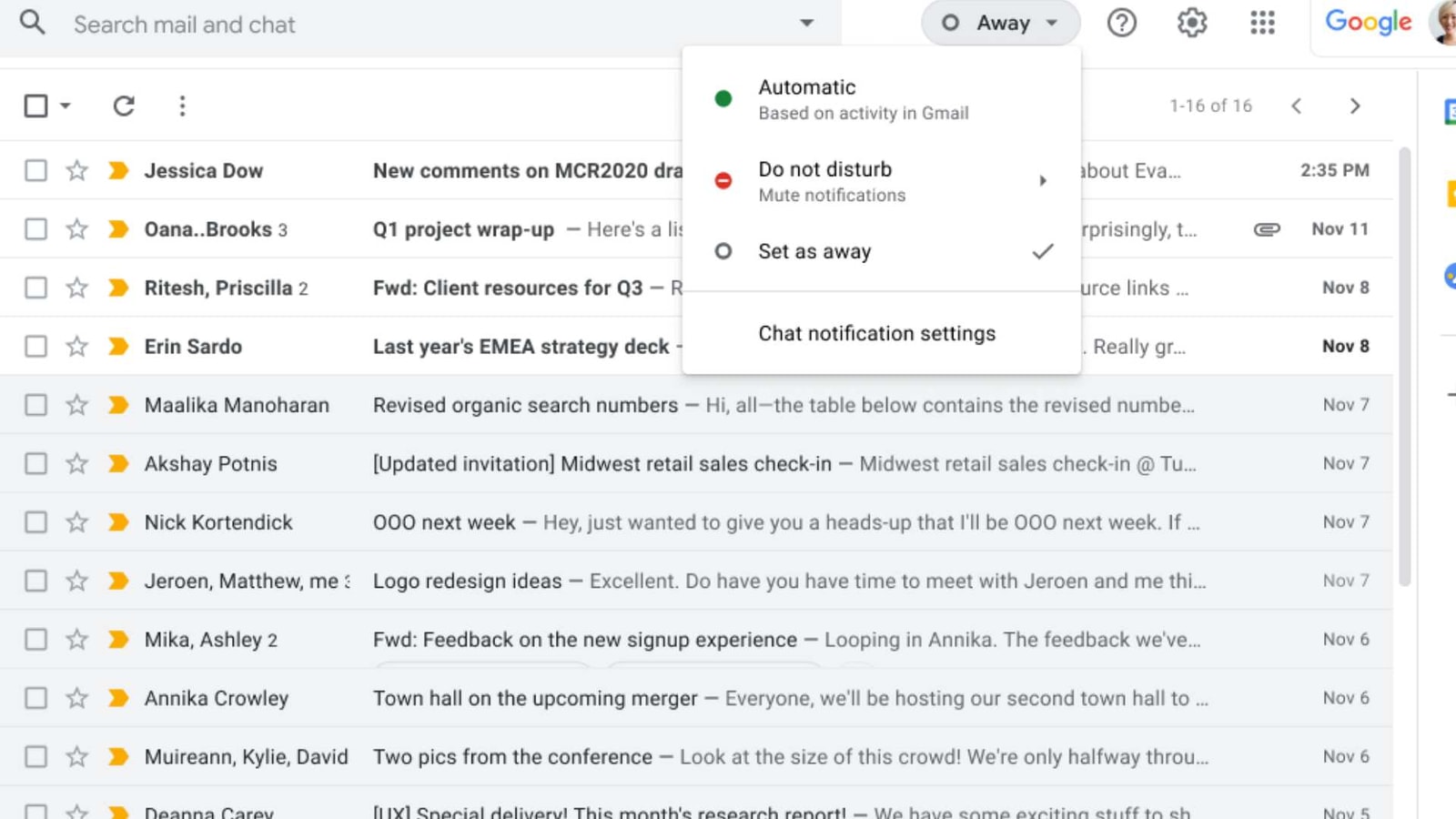 In a really small improvement in the given scheme of things, particularly for teams using Google Chat, you can set your status to ‘Away’ directly from Gmail.
