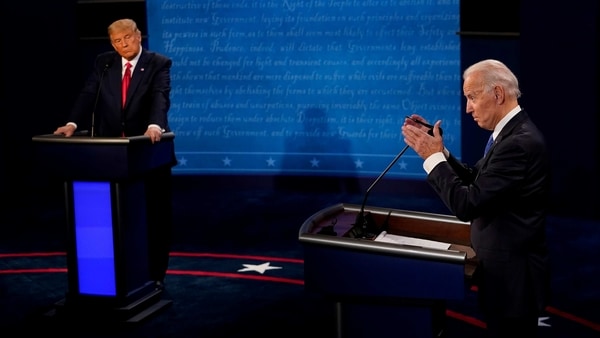 Democratic presidential candidate former Vice President Joe Biden answers a question as President Donald Trump listens during the second and final presidential debate at the Curb Event Center at Belmont University in Nashville, Tennessee, on October 22. 