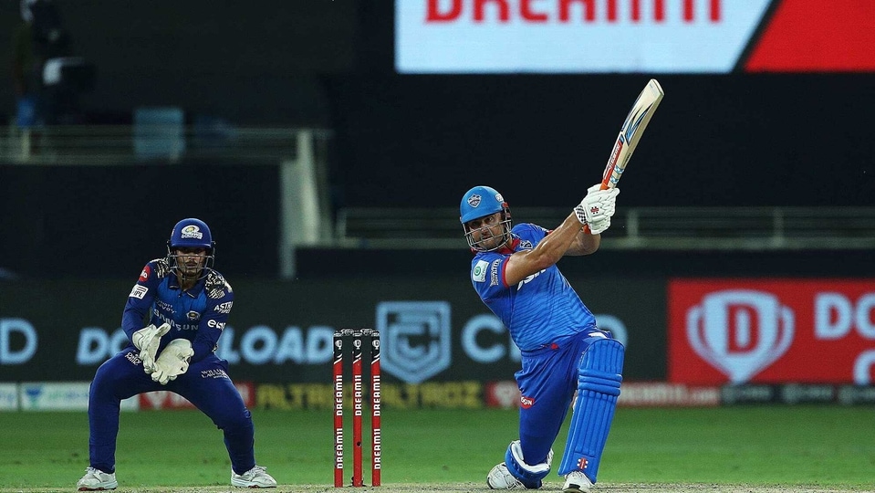 Marcus Stoinis of Delhi Capitals plays a shot during the qualifier 1 match of season 13 of IPL at Dubai International Cricket Stadium, in Dubai.