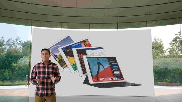 Ted Merendino unveils the eighth-generation iPad during a special event at the company's headquarters of Apple Park. 
