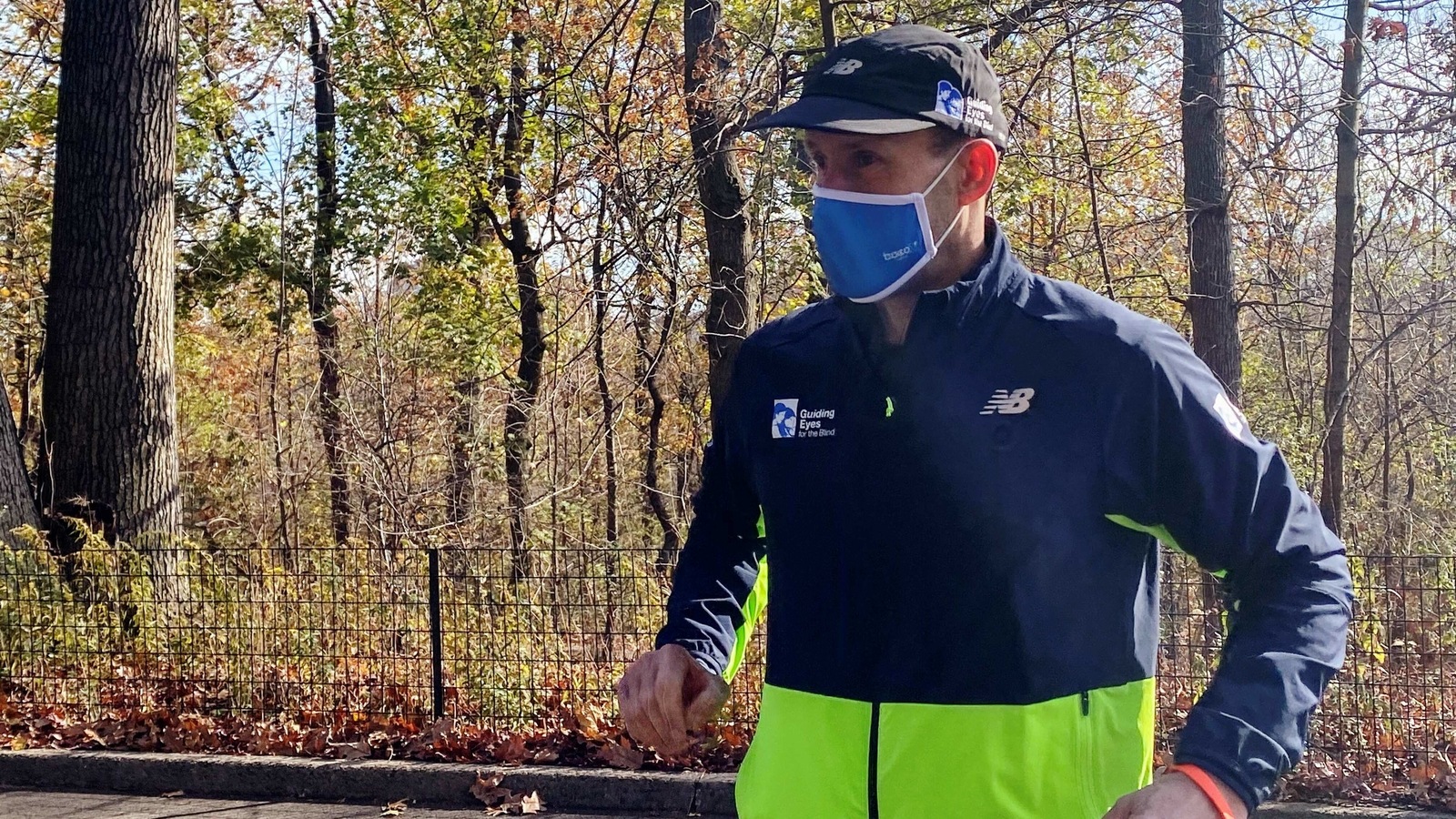 Thomas Panek, a blind runner and CEO of Guiding Eyes for the Blind, gets ready for a 5K run in Central Park where he will use Google's 