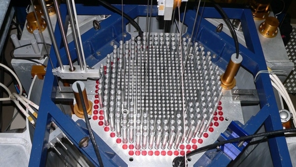 Core of CROCUS, a small nuclear reactor used for research at the EPFL in Switzerland. 