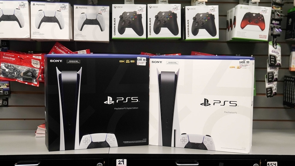 Inside a GameStop store Sony PS5 gaming consoles are pictured in the Manhattan borough of New York City. 