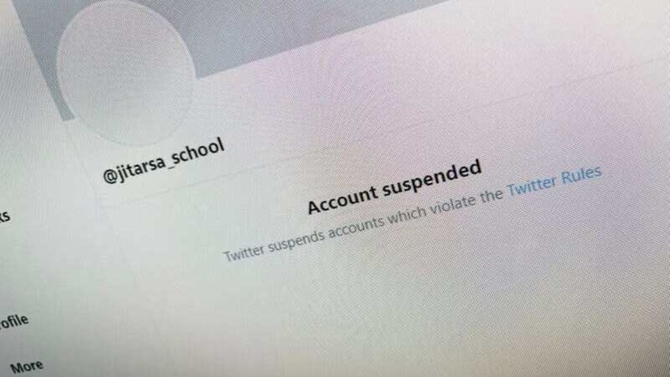 A computer screen shows the suspension of a pro-royalist Twitter account, in Bangkok, Thailand. 