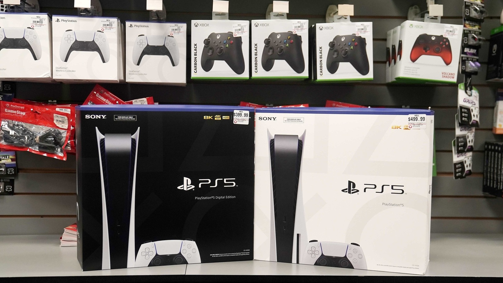 Inside a GameStop store Sony PS5 gaming consoles are pictured in the Manhattan borough of New York City. 