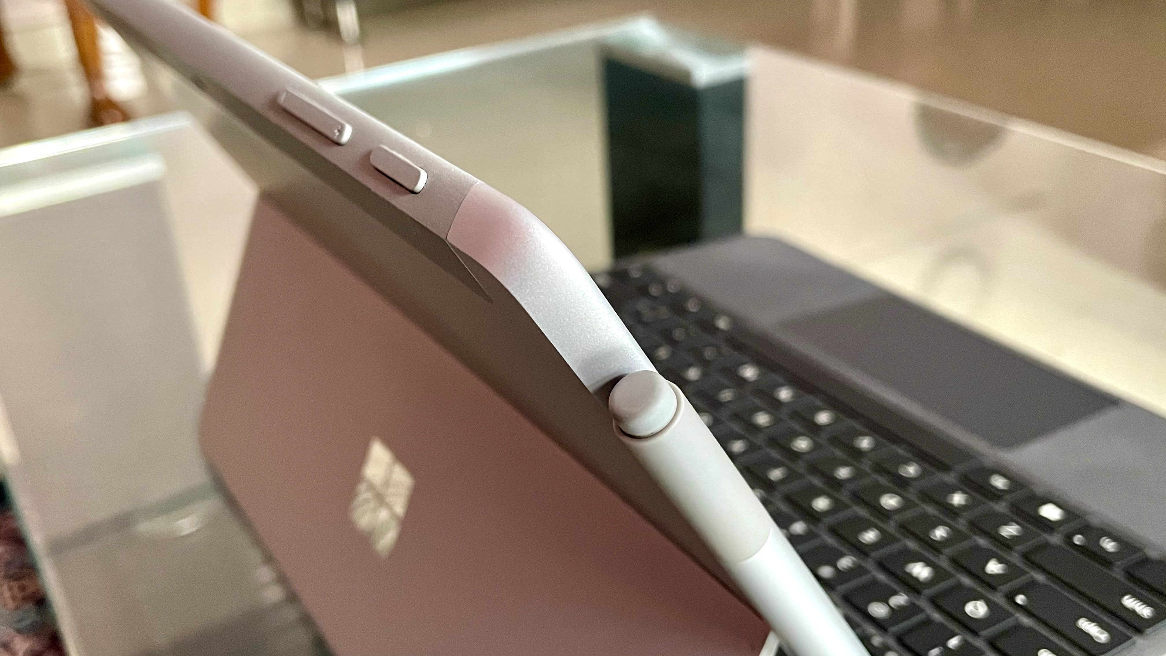 The Surface Pen works well on the screen and magnetically sticks to the side of the screen. The Surface Pen works well on the screen and magnetically sticks to the side of the screen.