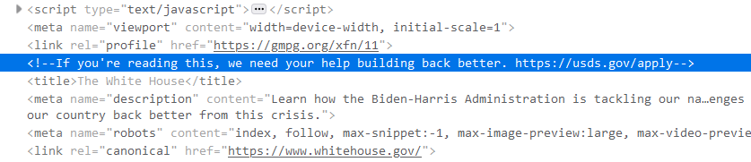 US Digital Services has put in a call to action in the source code of the site. US Digital Services has put in a call to action in the source code of the site.