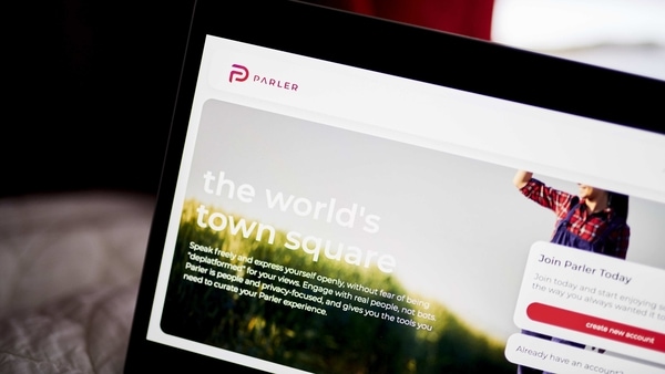 The Parler website home screen on a laptop computer.