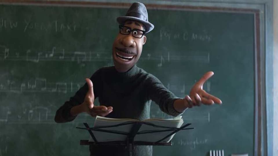 A scene from the animated film Soul. The lead character Joe Gardner is voiced by Jamie Foxx,