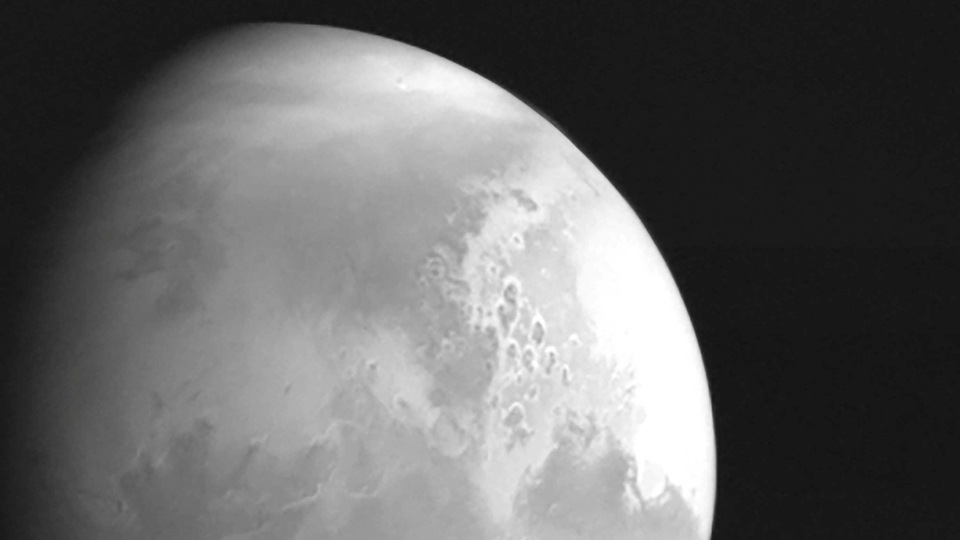 The first image of Mars taken by China's Tianwen-1 unmanned probe is seen in this handout image released by China National Space Administration (CNSA) 