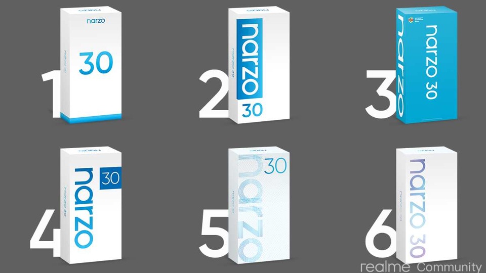 Realme Narzo 30 retail box designs.