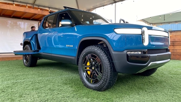 The Rivian R1T all-electric truck is pictured at an event, held by the electric vehicle startup, for customers who preordered the truck, in Mill Valley, California.