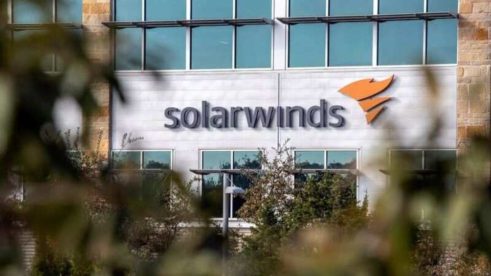 FILE PHOTO: The SolarWinds logo is seen outside its headquarters in Austin, Texas, U.S., December 18, 2020. REUTERS/Sergio Flores