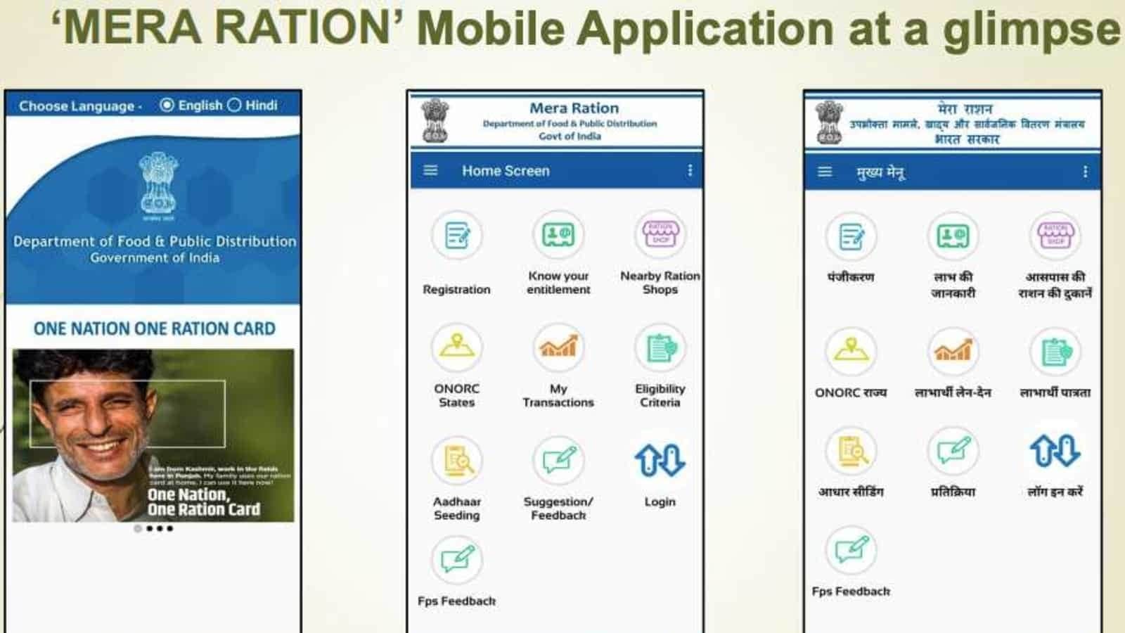 The Mera Ration mobile app is only on Android for now. All Indian citizens can register themselves on the app to get food grains at subsidised prices. The Mera Ration mobile app is only on Android for now. All Indian citizens can register themselves on the app to get food grains at subsidised prices.