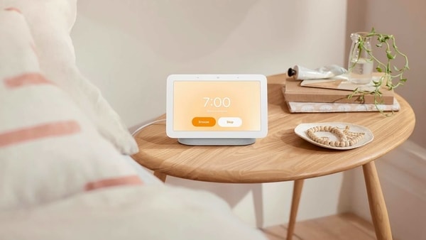 This photo provided by Google shows the Nest Hub. Sleep-sensing technology will be a key feature on Google's next generation of its Nest Hub, a 7-inch display unveiled Tuesday, March 16, 2021.
