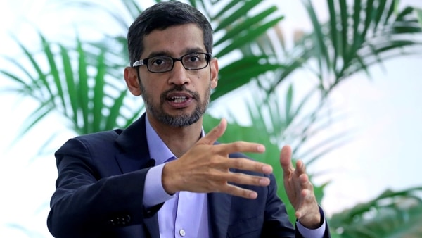 FILE PHOTO: Sundar Pichai, CEO of Google and Alphabet, speaks on artificial intelligence during a Bruegel think tank conference in Brussels, Belgium