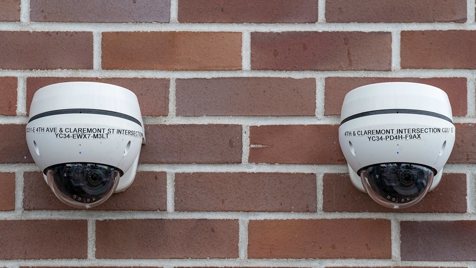 Verkada Inc. security cameras on the company's headquarters in San Mateo, California.
