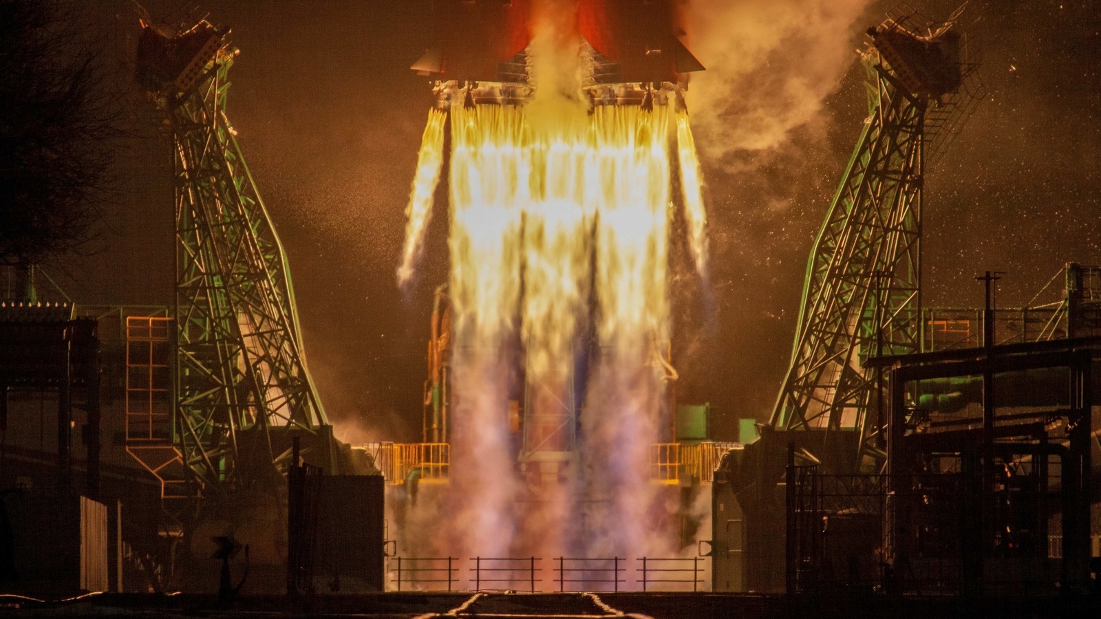 The Soyuz spacecraft with the Arktika-M satellite for monitoring the climate and environment in the Arctic, blasts off from the launchpad at the Baikonur Cosmodrome, Kazakhstan February 28, 2021. 